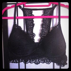 PINK Black Lace Racer Back Padded Bralette